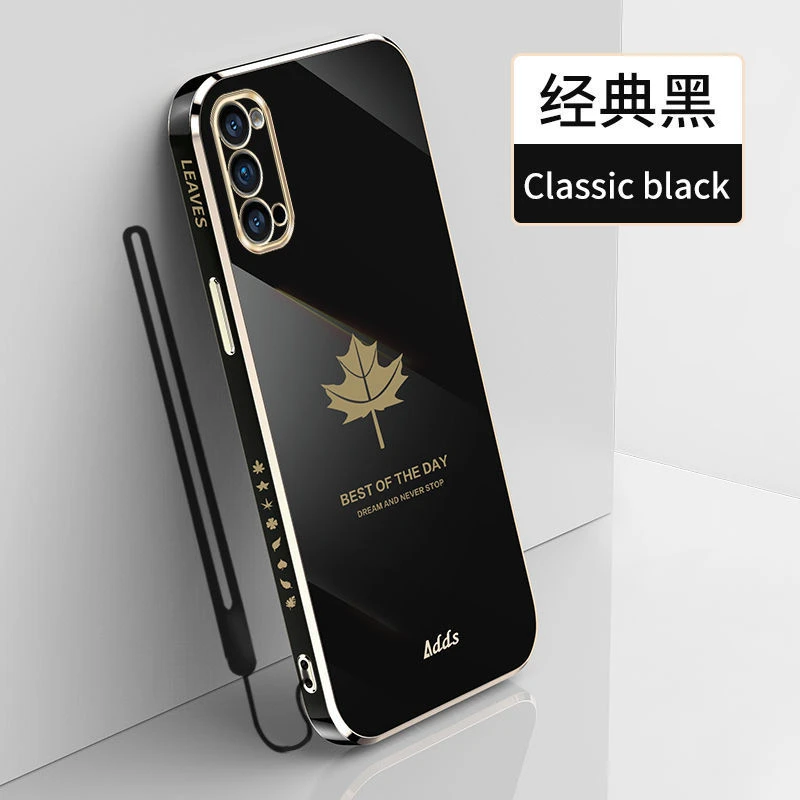 OPPOReno4手机壳新款电镀枫叶直边软硅胶PDPM00防摔全包保护套潮