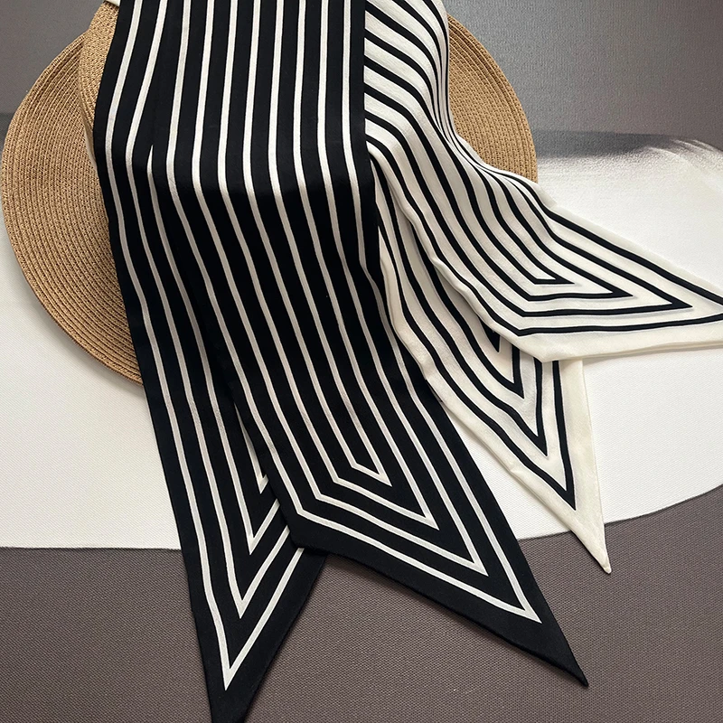 经典黑白条纹 北欧风长条丝巾