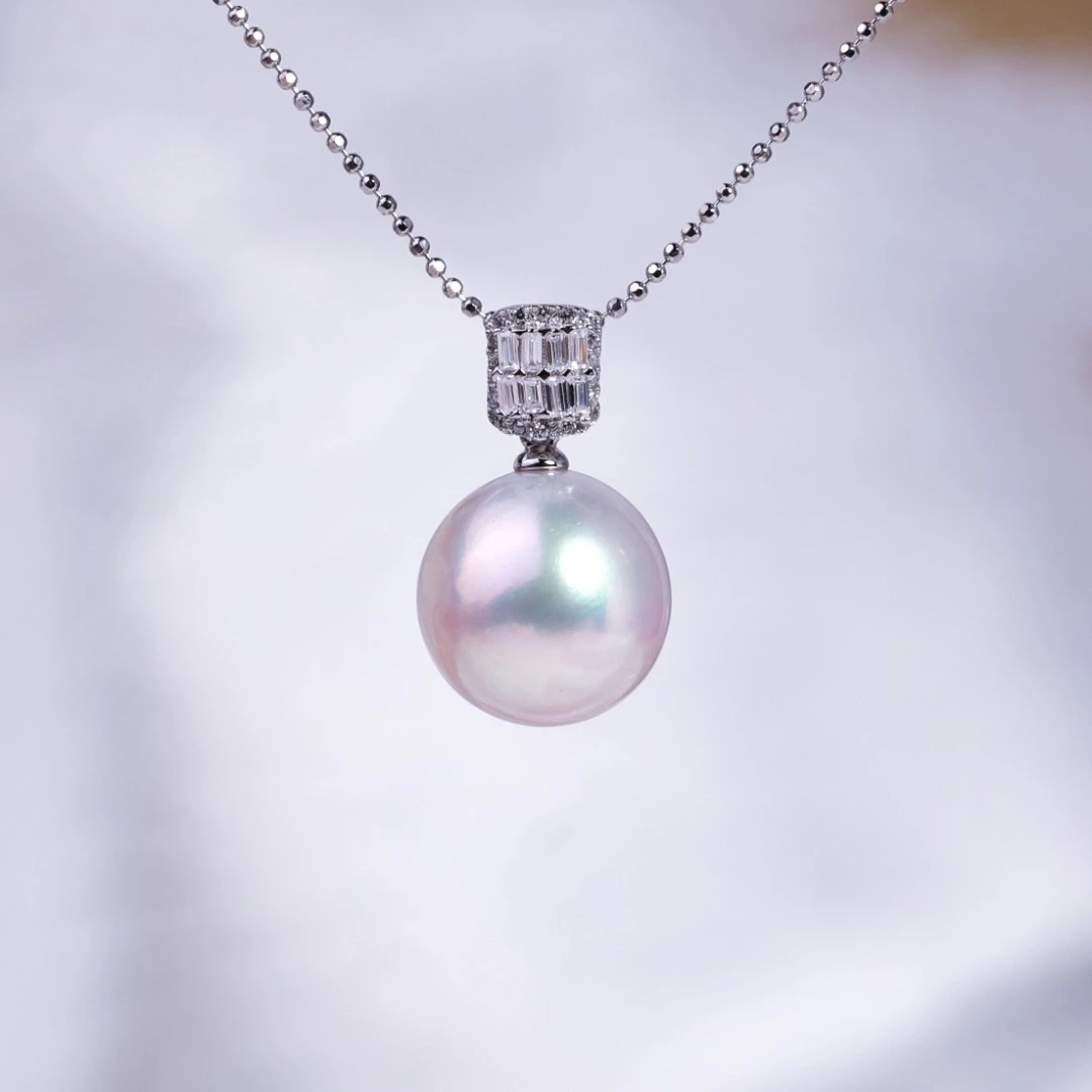 S925银天空之境天然珍珠项链白珠12-13mm