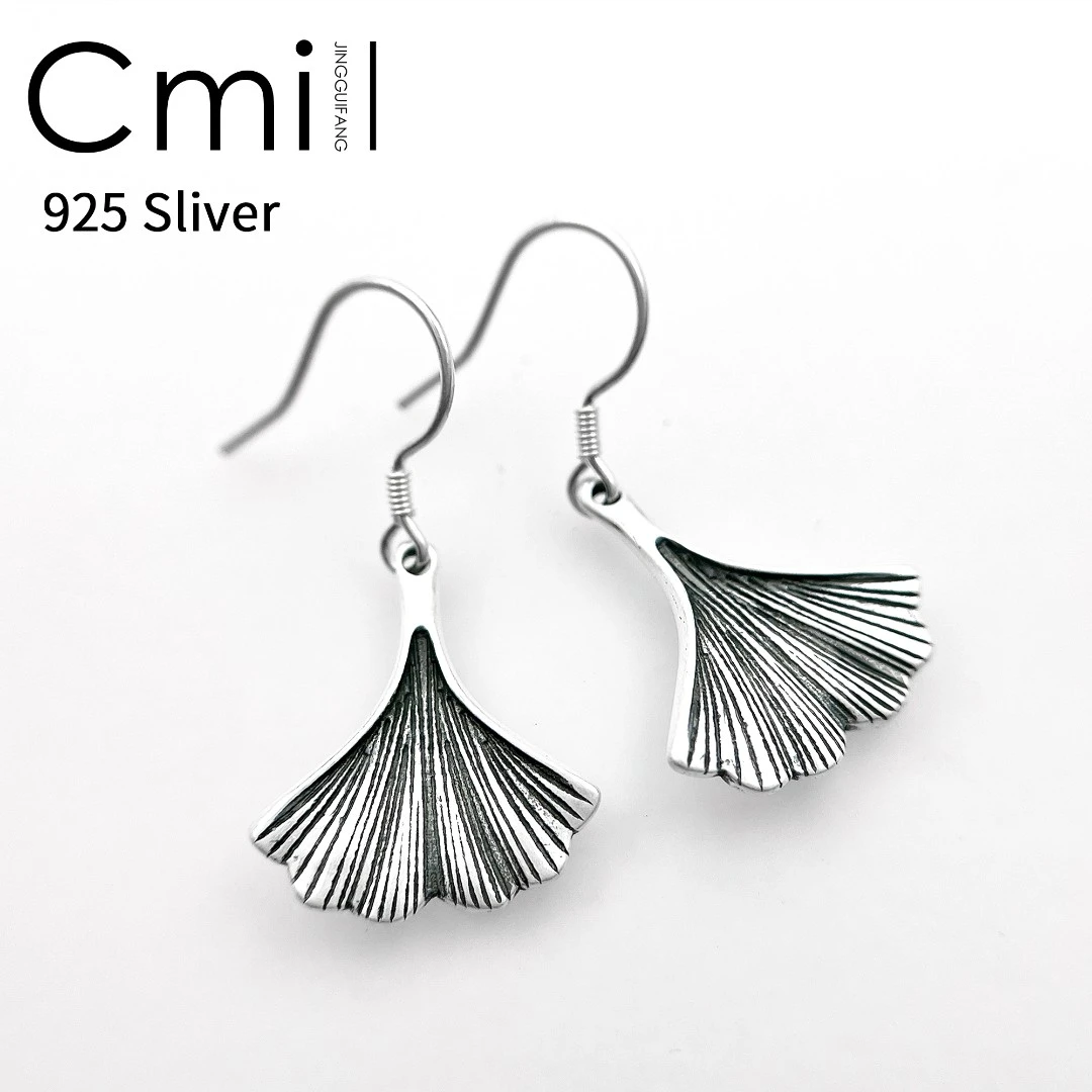 Cmill/晶贵坊 足银耳饰 【耳饰】足银复古银杏叶耳环耳钩女高级感