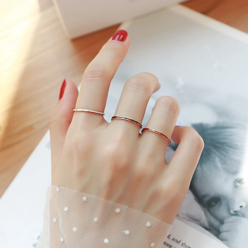 LINGSIV 钛钢戒指 日韩网红时尚素圈极细戒指女尾戒学生指环潮ins