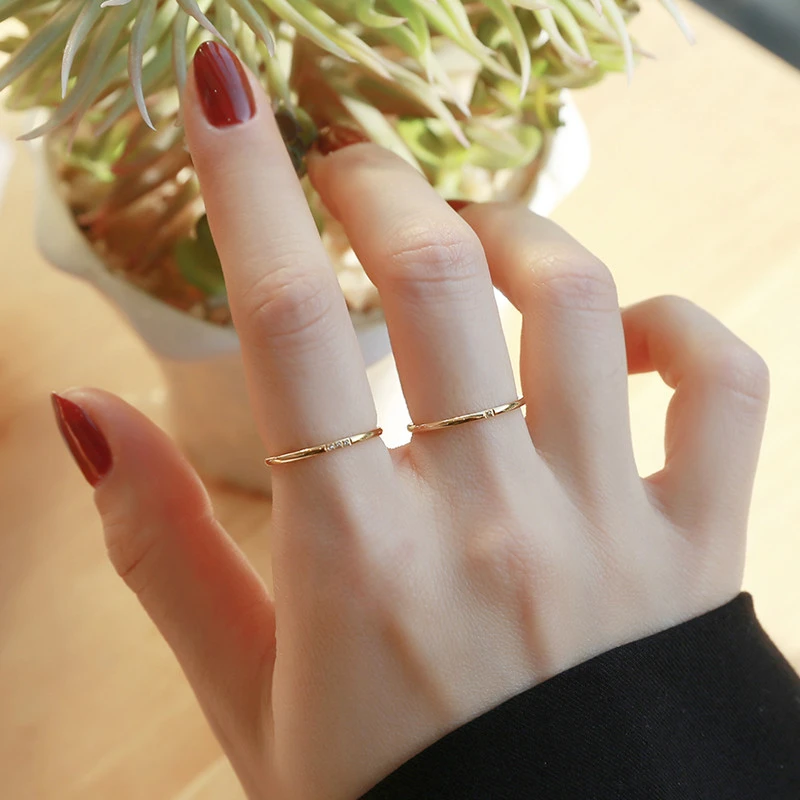 LINGSIV 钛钢戒指 极细素圈百搭不掉色钛钢细款戒指女ins流行简约