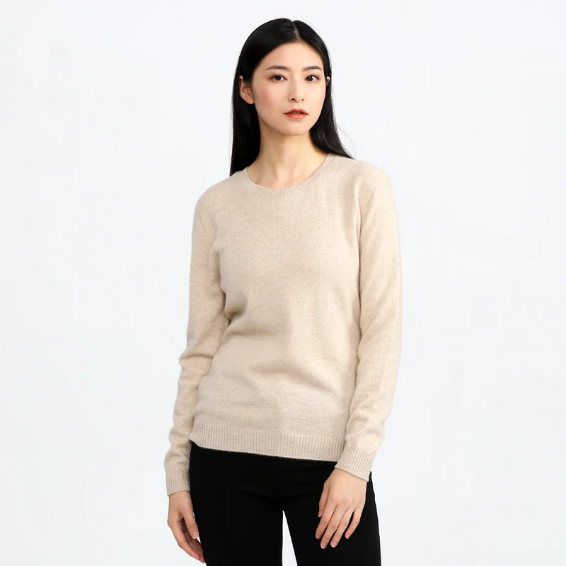 日本无缝工艺百搭圆领修身打底针织衫圆领毛衣纯山羊绒女款羊绒衫