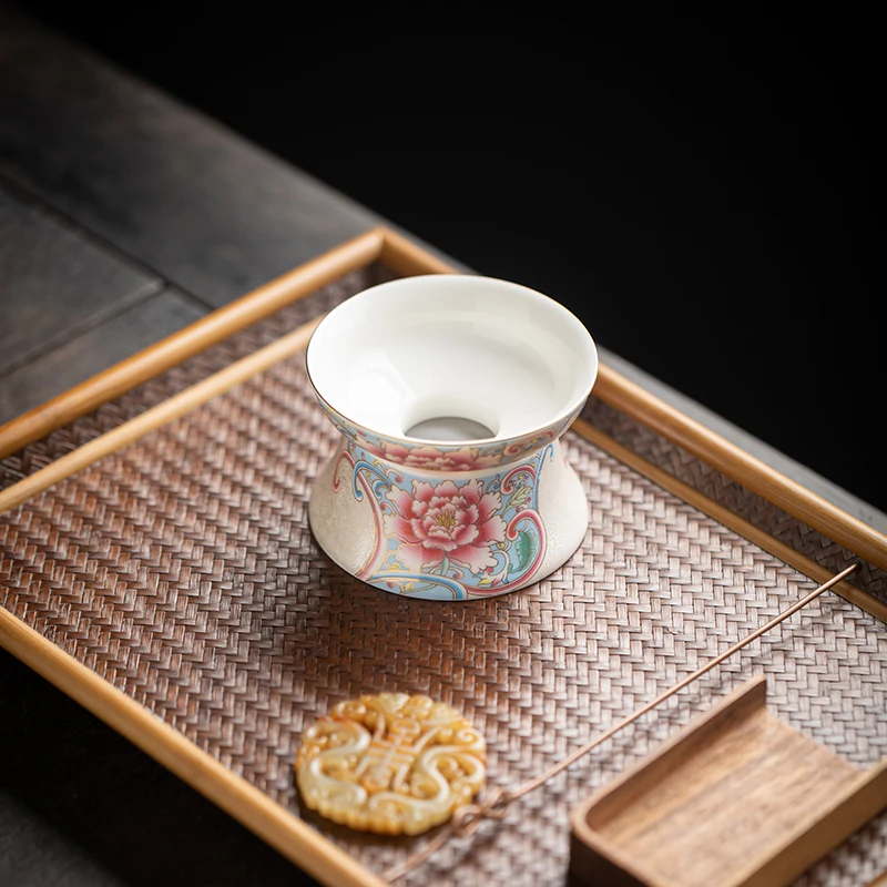 银掐丝纹理茶漏茶滤器陶瓷耐热茶隔漏茶超细过滤网茶叶漏茶具配件