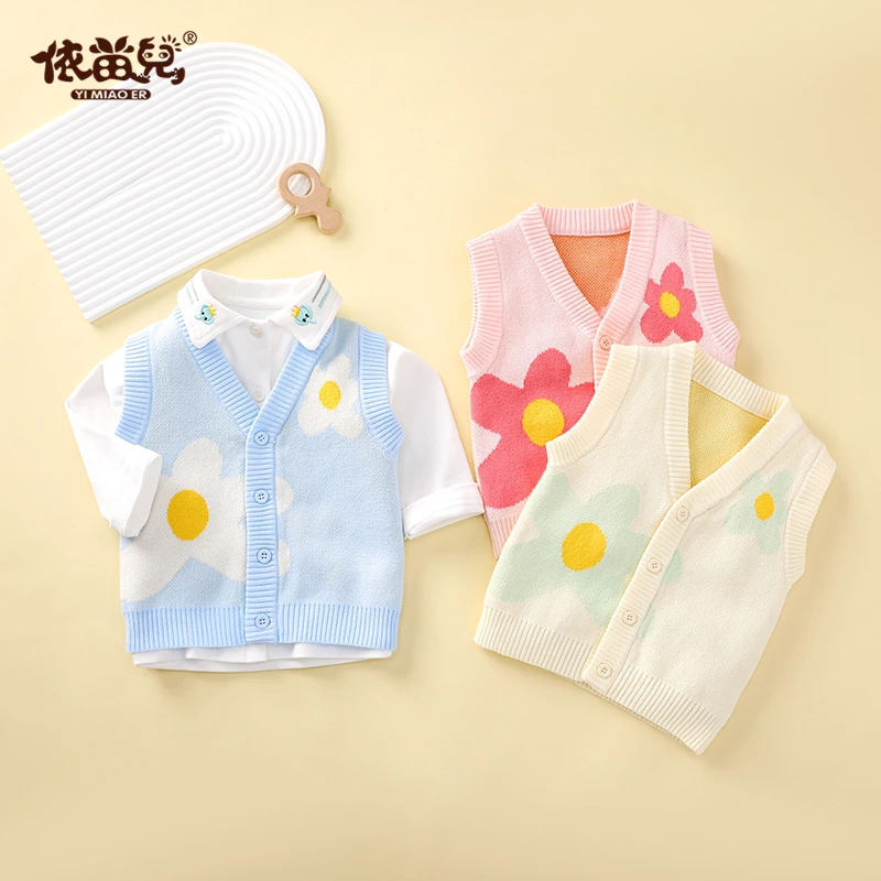 宝宝针织马甲女宝宝秋冬款加厚开衫2022新款春季女童花朵背心3104