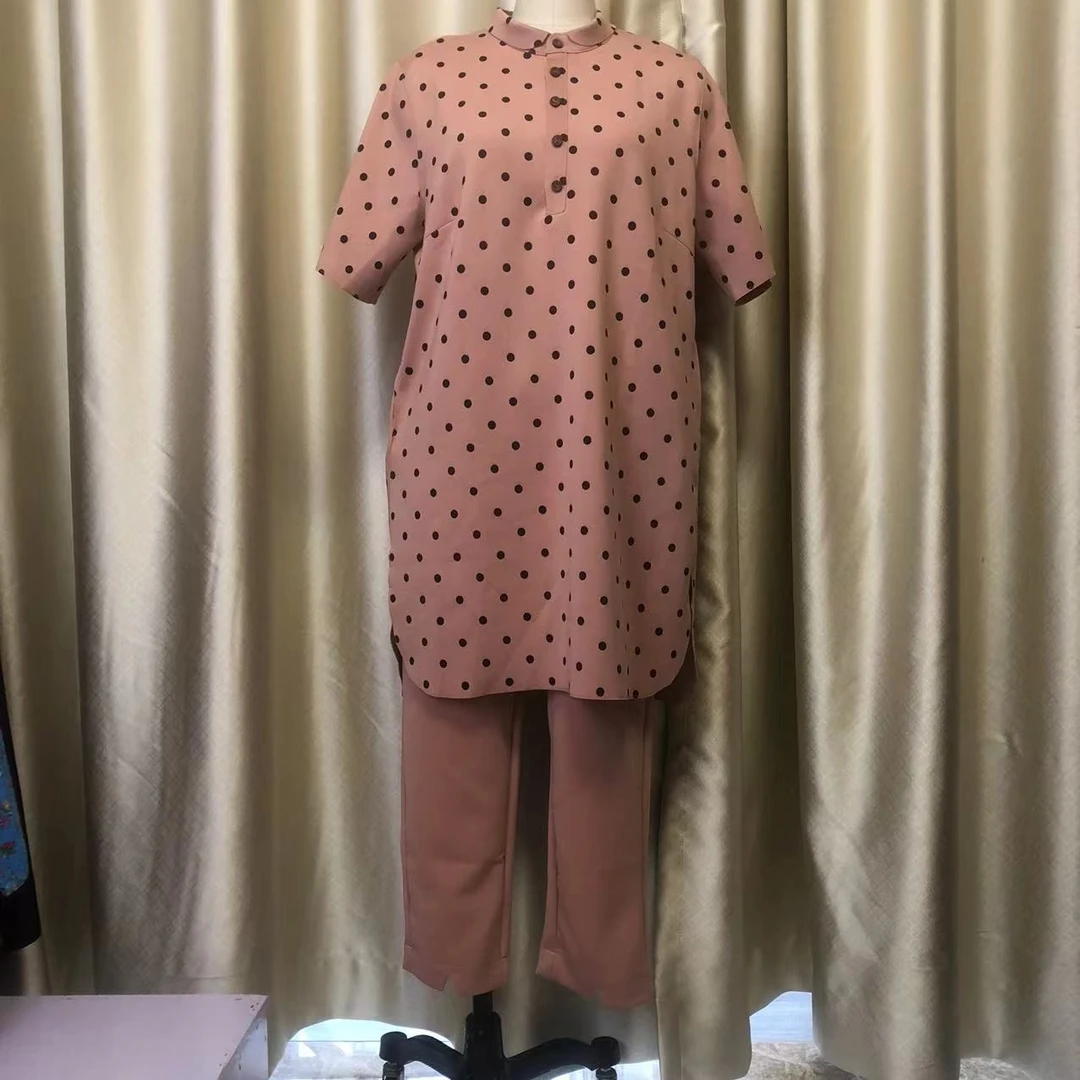 弥佳2022春夏斑点纯棉休闲透气上衣裤子