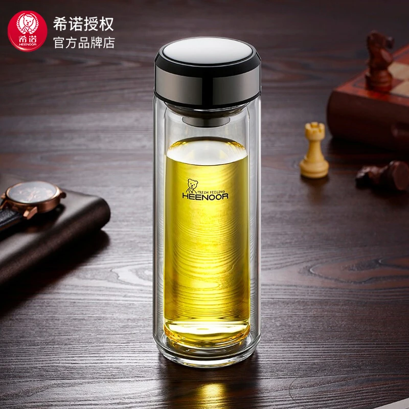 HEENOOR/希诺玻璃杯双层隔热新升级商务水杯男士便携透明过滤泡茶