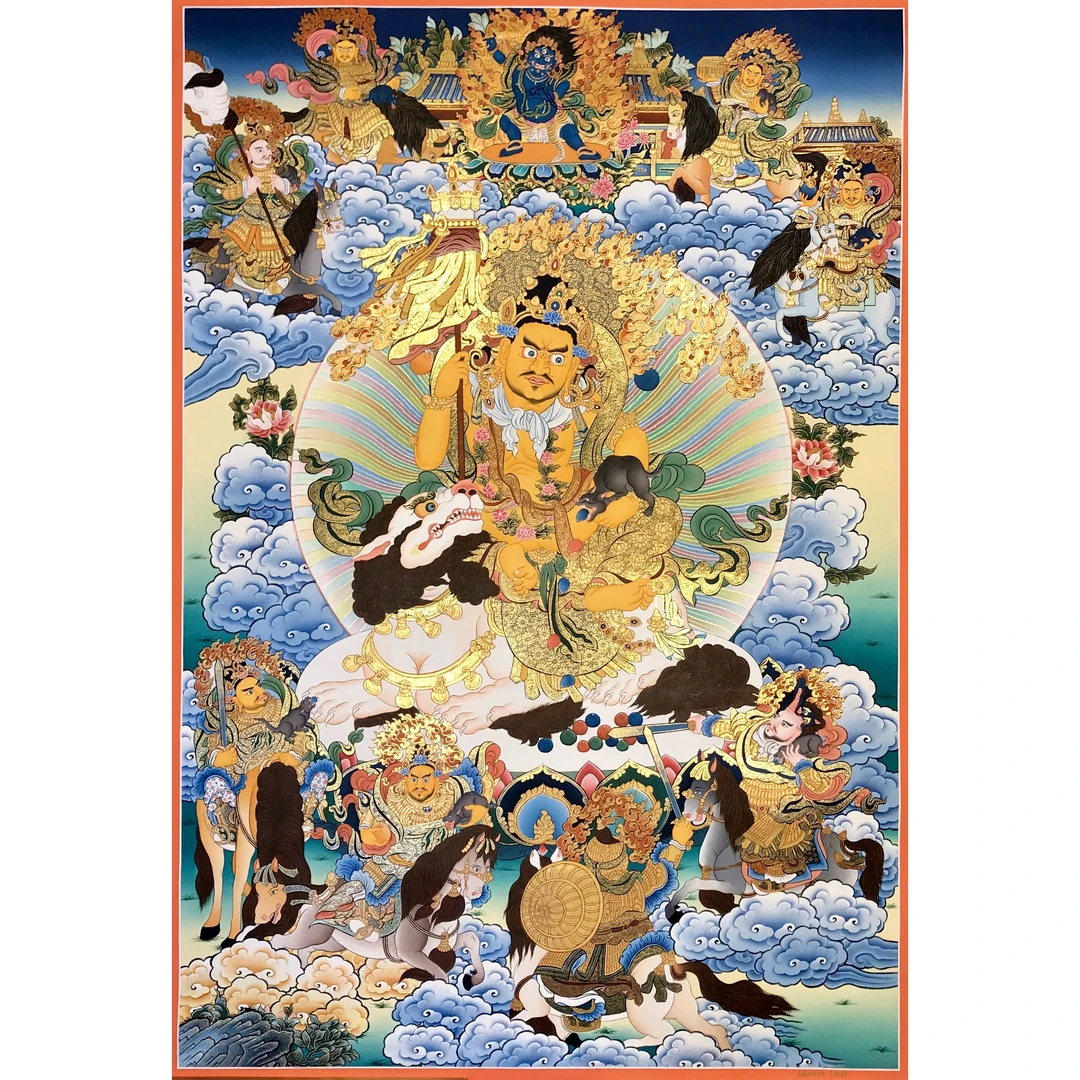 尼泊尔喇嘛手绘唐卡画精品八马财尺幅75×50