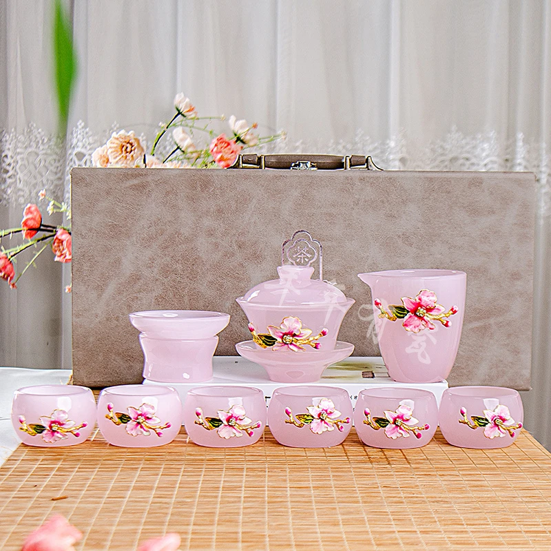 轻奢白玉琉璃功夫茶具套装中式家用玉瓷高端简约高档玻璃茶杯会客