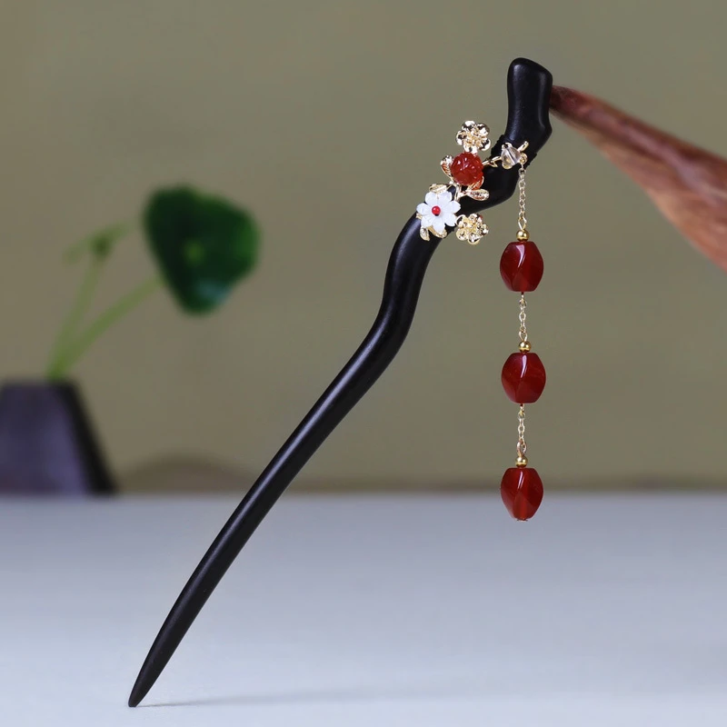 爆款天然黑发簪日常古典气质百搭复古新中式正宗黑檀木发簪