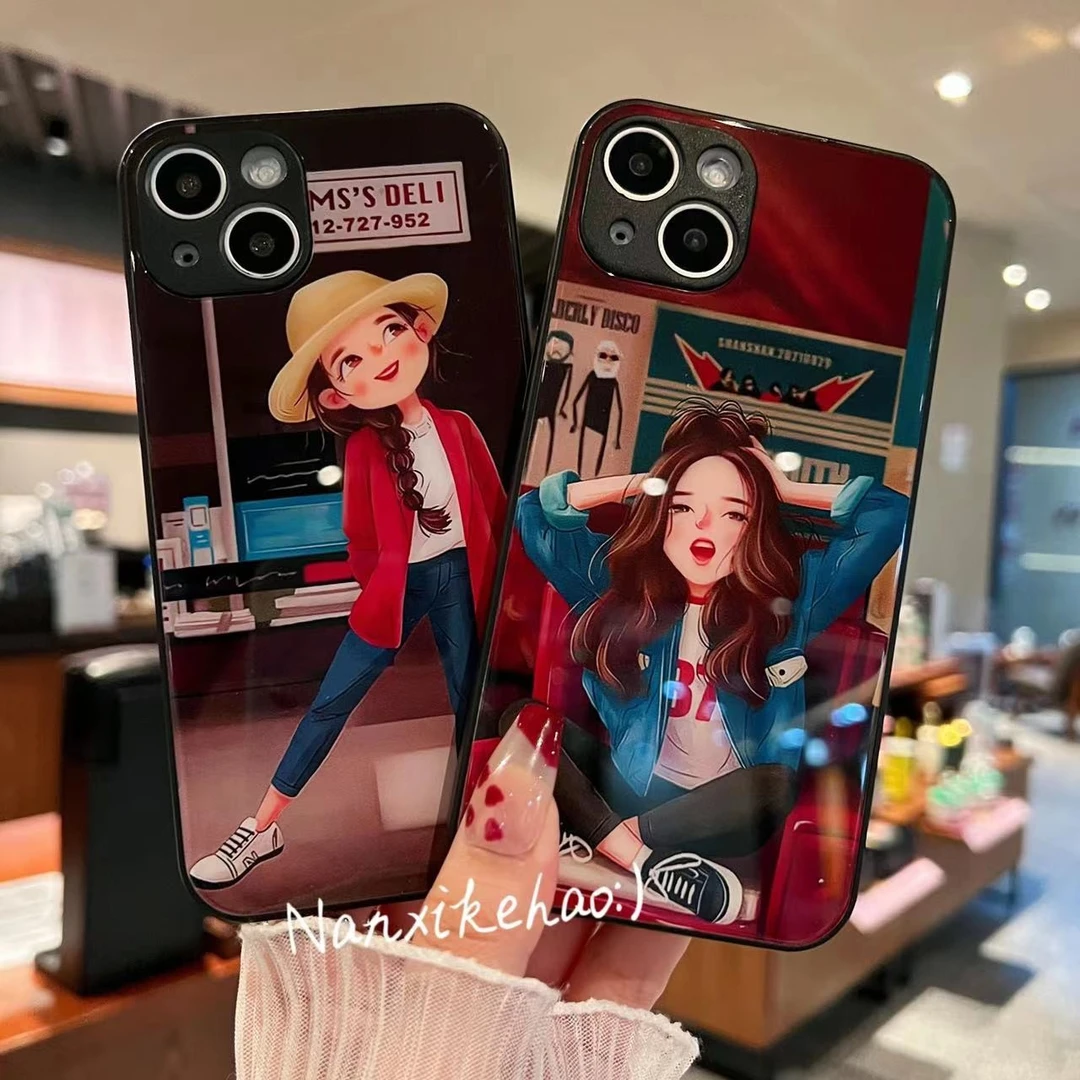 苹果/华为/vivo/oppo/小米 高档小众个性创意女孩玻璃手机壳1
