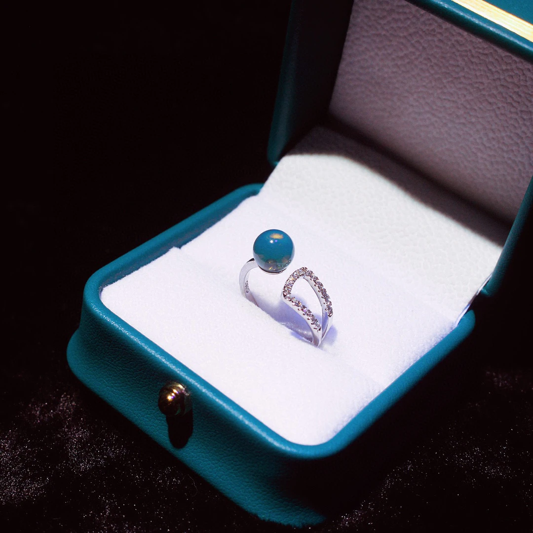 【精致轻奢】日韩爆款墨西哥蓝珀8mm镶嵌S925银戒指