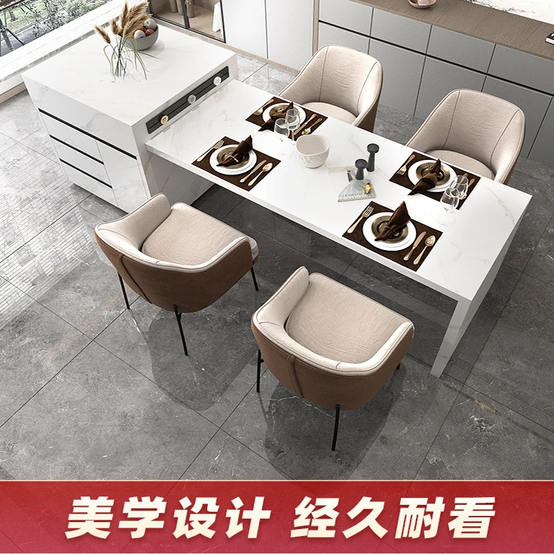 岩链岩板中岛台餐桌一体家用轻奢厨房岛台料理台可伸缩吧台