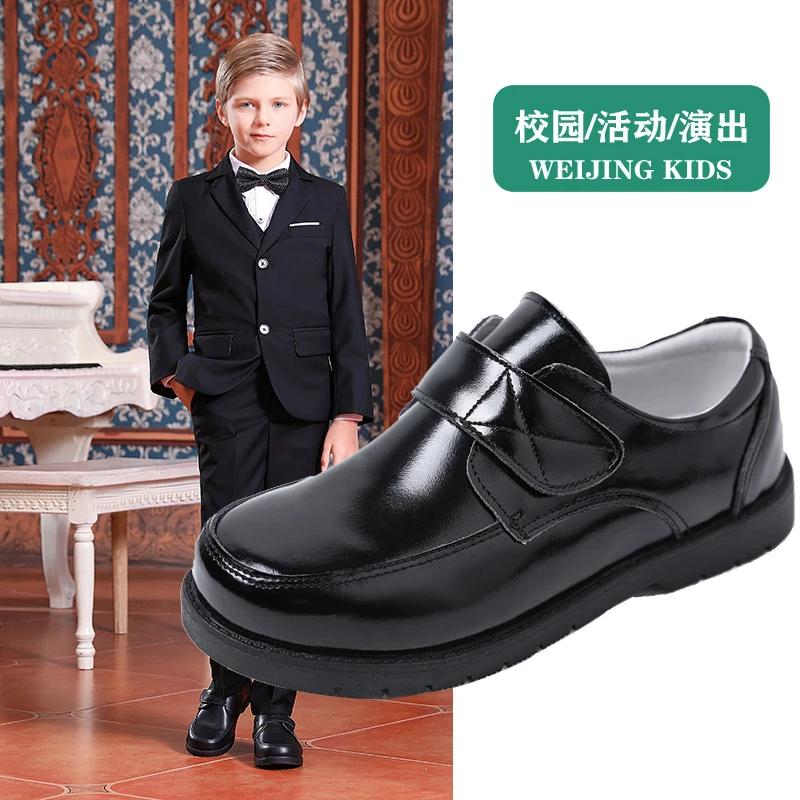 男童皮鞋黑色真皮软底小学生2022春夏款男孩白色礼服表演出儿童鞋