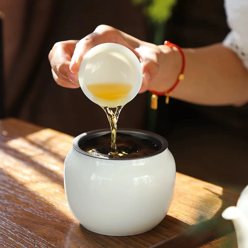 万瞬羊脂玉陶瓷茶渣过滤茶水收纳干泡茶盘吸水管茶道配件玻璃建水