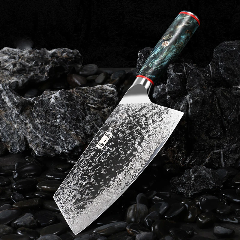 正品张小泉江山大马士革厨师专用切肉刀家用手工锻打不锈钢厨房刀