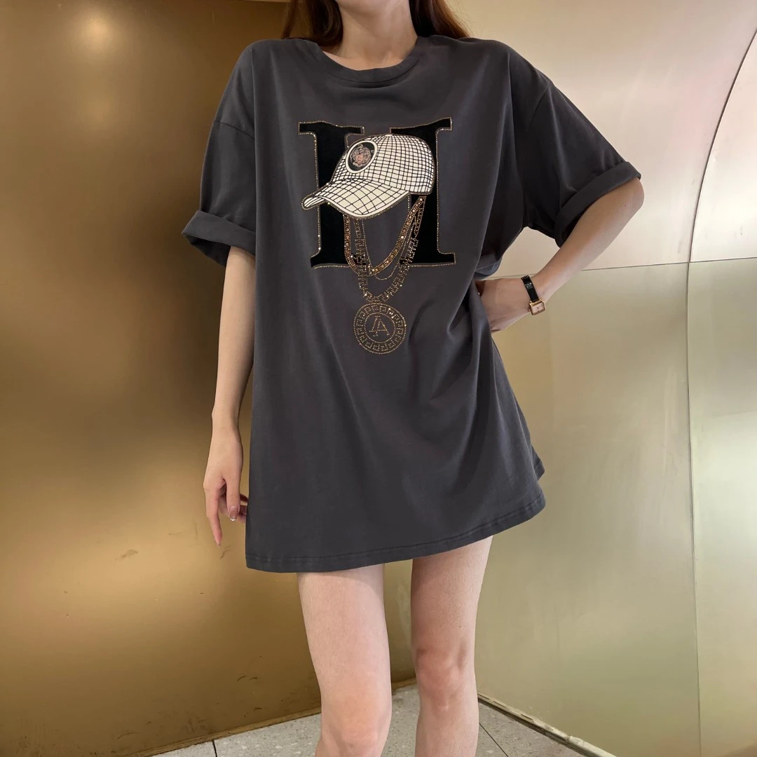 欧货大版宽松灰色短袖t恤女2025新款遮屁股下衣失踪上衣小众潮牌
