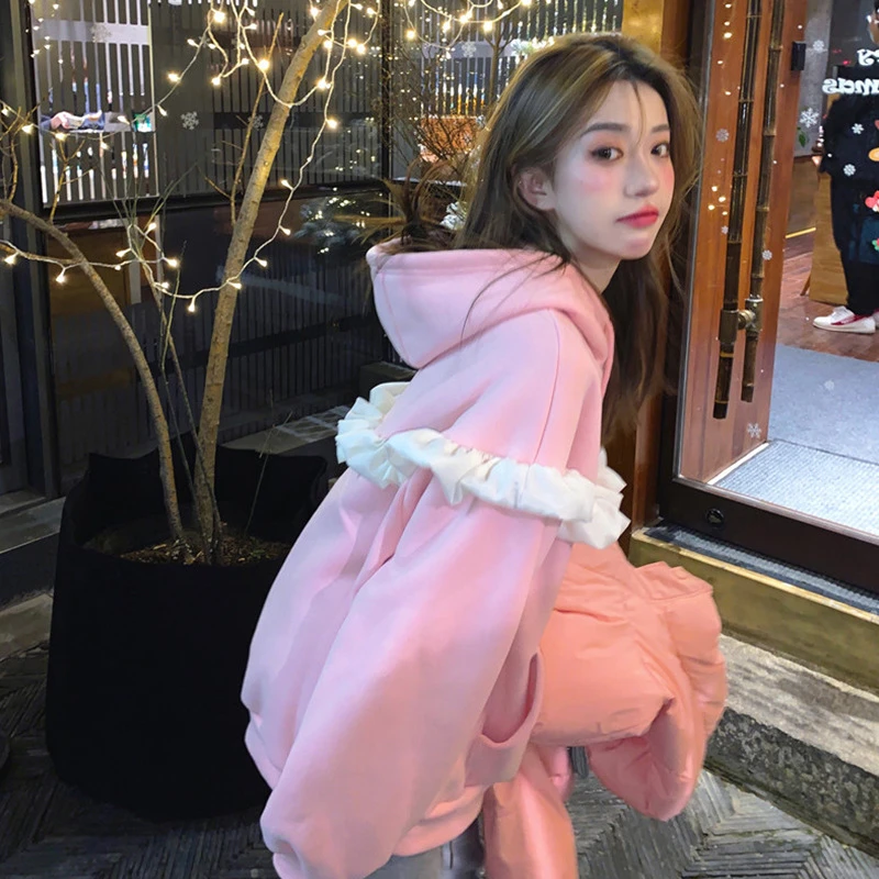 粉色加绒甜美卫衣女2025年韩版时尚流行下衣失踪ins潮设计感小众