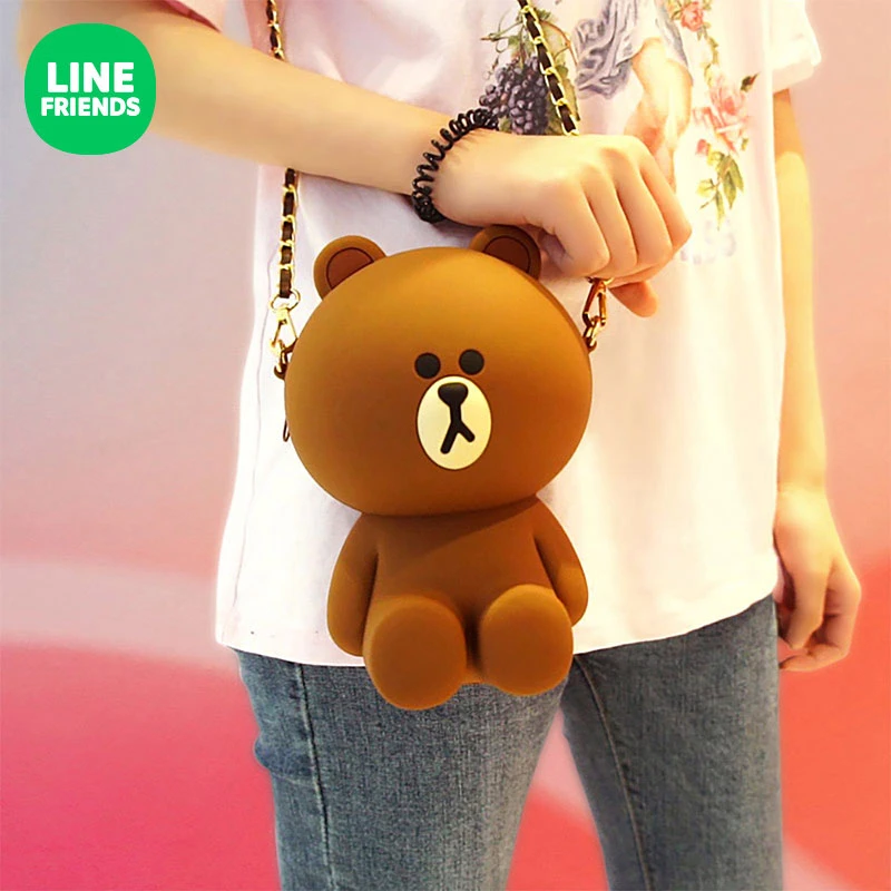 LINE FRIENDS布朗熊硅胶斜挎包动漫卡通时尚便捷出行