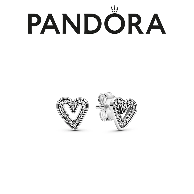 PANDORA/潘多拉 925银耳饰 不对称璀璨手绘爱心耳钉小众轻奢