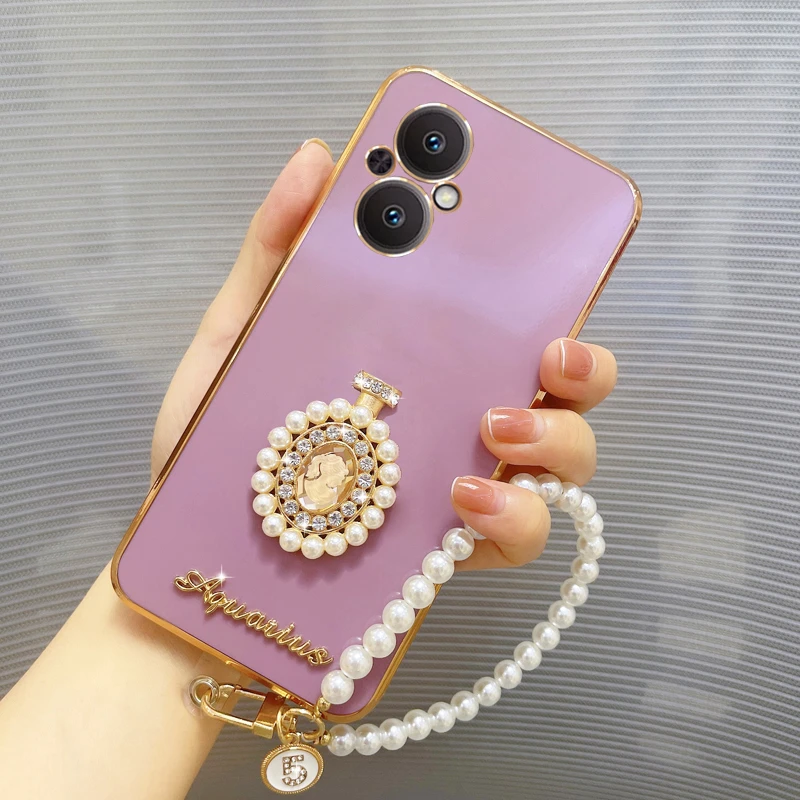 小香风珍珠闪钻适用 OPPO A96 手机壳仙女网红手链软硅胶全包防摔