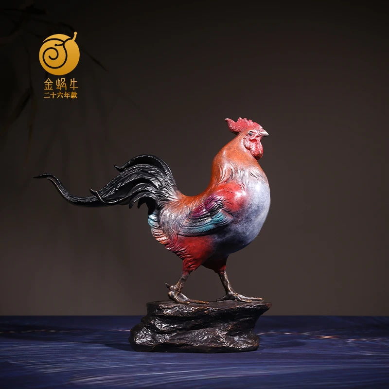 金蜗牛20#金鸡报晓 彩铜器居家玄关办公室书房摆件礼品铜工艺品