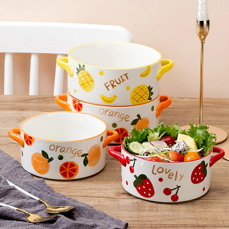 水果可爱高颜值陶瓷双耳碗家用空气炸锅烤碗小号沙拉碗网红焗饭碗