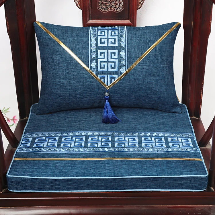 艺必旭新中式刺绣坐垫红木圈椅太师椅茶桌椅垫四季通用防滑可定制