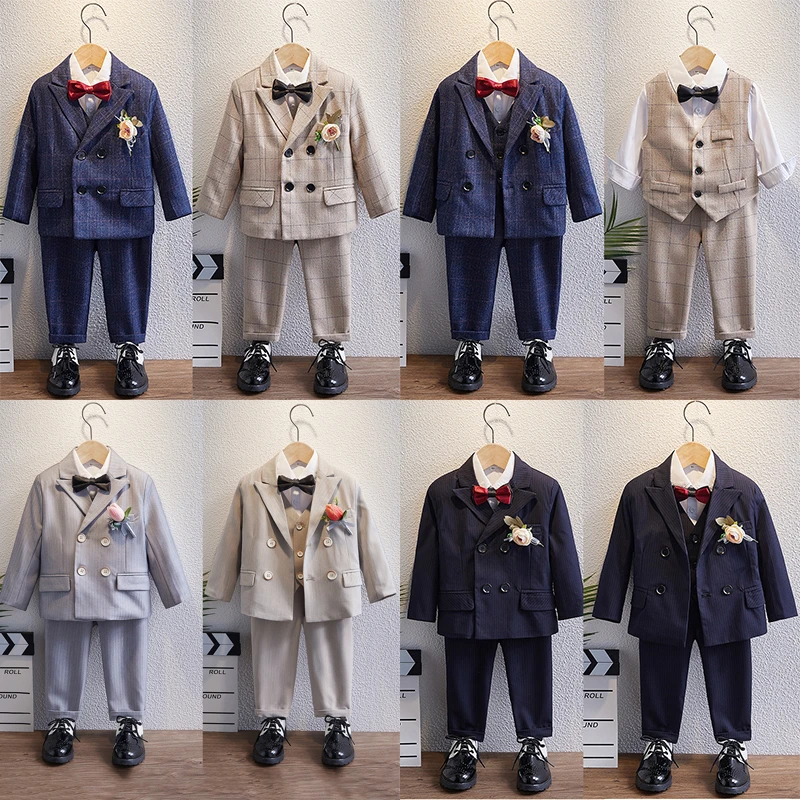 男童西装套装小男孩西服春秋款三件套男宝周岁礼服花童比赛英伦风