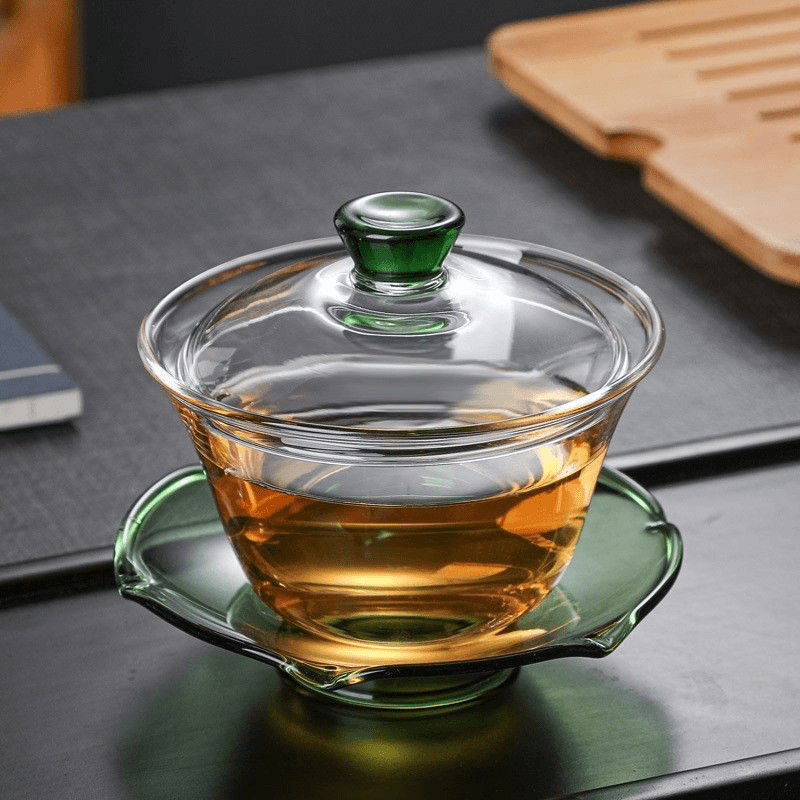 禾器荷叶&沁莲盖碗高硼硅耐热防烫三才盖碗不烫茶具玻璃大号透明