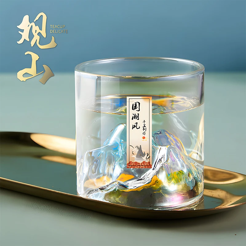 国潮彩色观山玻璃杯复古日式水杯茶杯威士忌酒杯清新网红家用耐热