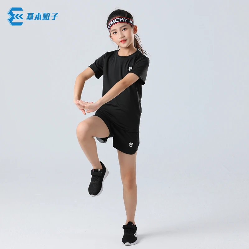 粒子女童运动套装健身衣2024夏季新款短袖儿童速干衣跑步训练服