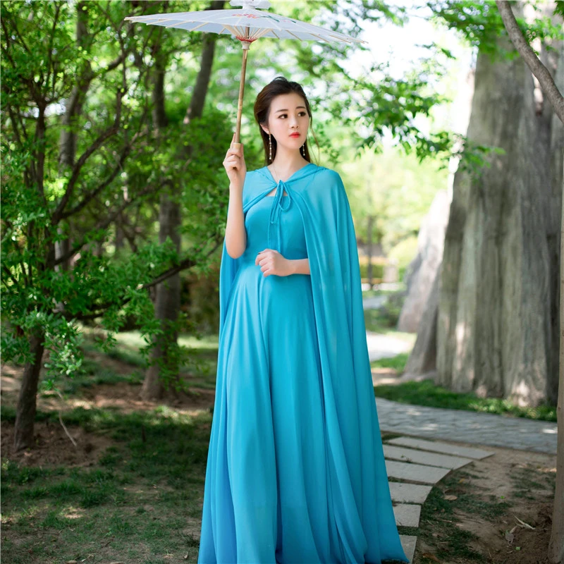 夏季新款雪纺防晒连帽斗篷披肩开衫长款外搭大摆防晒衫披风斗篷