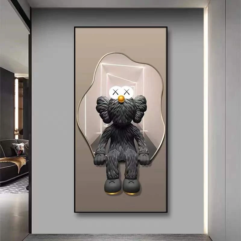 潮牌暴力熊玄关走廊过道装饰画现代简约大气轻奢KAWS潮流壁画挂画