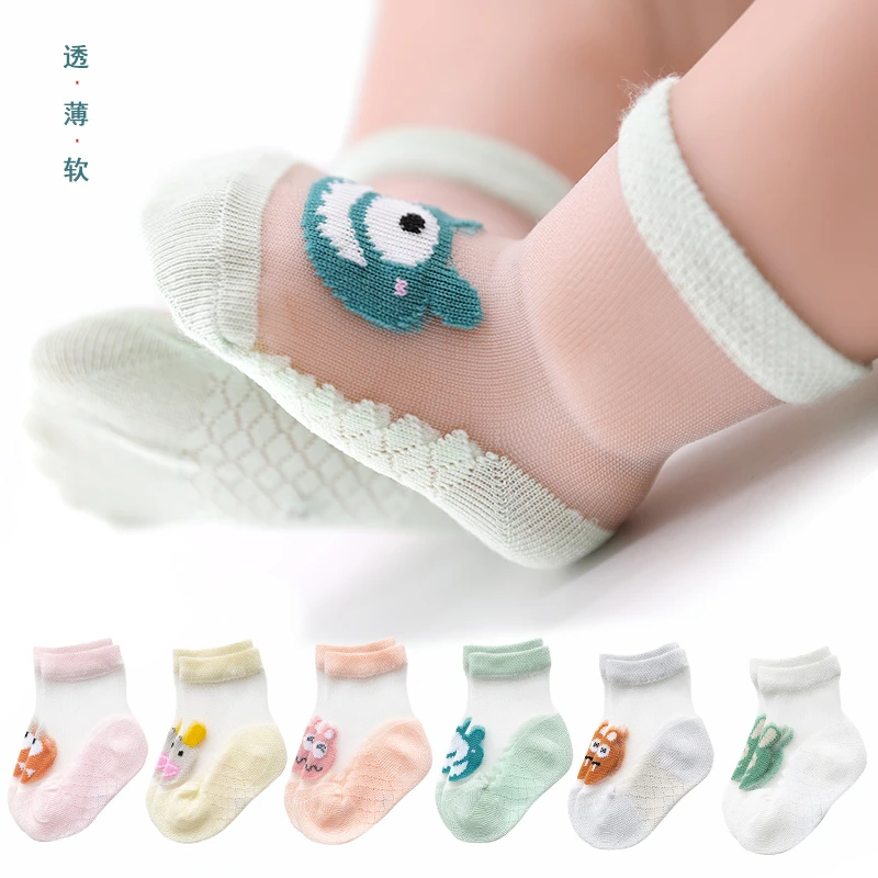 婴儿袜子夏季薄款卡丝清凉袜宝宝短袜水晶丝棉底袜儿袜子卡通透气