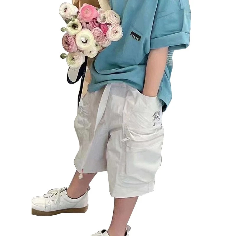 BORAHANKIDS童装夏装儿童工装裤米灰色工装中裤