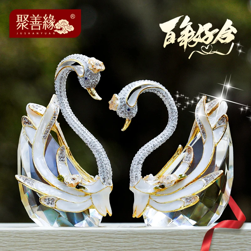 七夕水晶天鹅摆件客厅卧室装饰品新婚结婚礼物送新人闺蜜高档实用