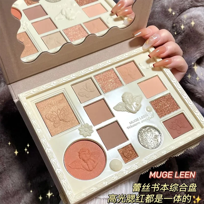 MUGELEEN天使浮雕显白眼影细腻服帖自然易上色珠光眼影盘学生平价