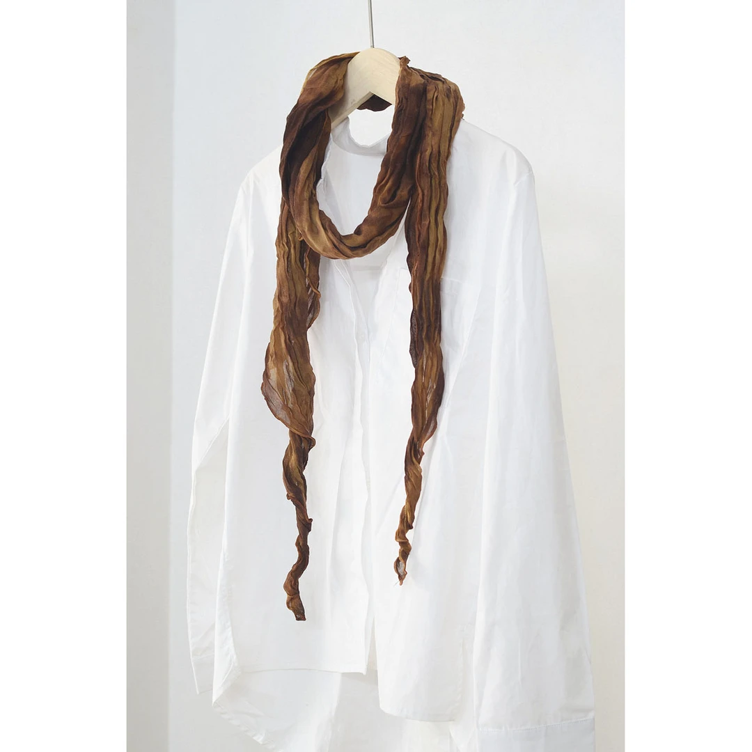 春夏复古棉麻扎染褶皱长条围巾女 夏季薄款装饰水洗细窄做旧长巾