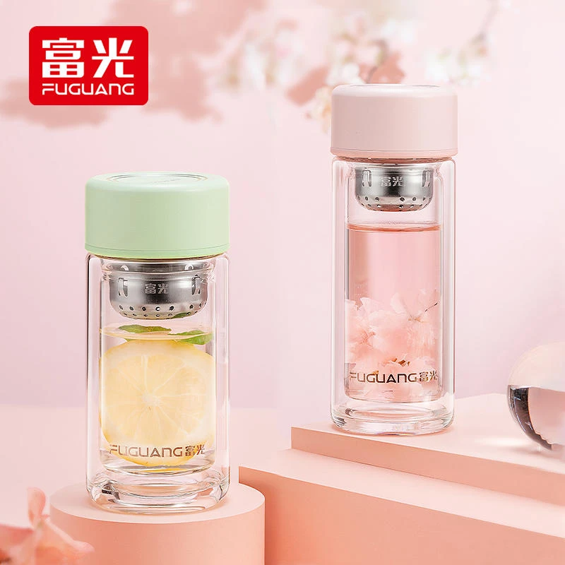 富光玻璃杯女夏便携小巧泡茶杯高档办公室可爱新款ins风迷你水杯1