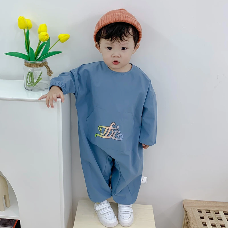 婴儿宝宝连体罩衣防脏全身防水吃饭爬行衣儿童爬行服外穿秋冬爬服