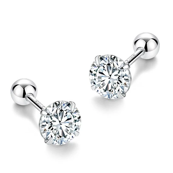 Jyn/晶雅娜 足银耳饰 四爪锆石耳钉女999纯银养耳睡觉免摘C00193