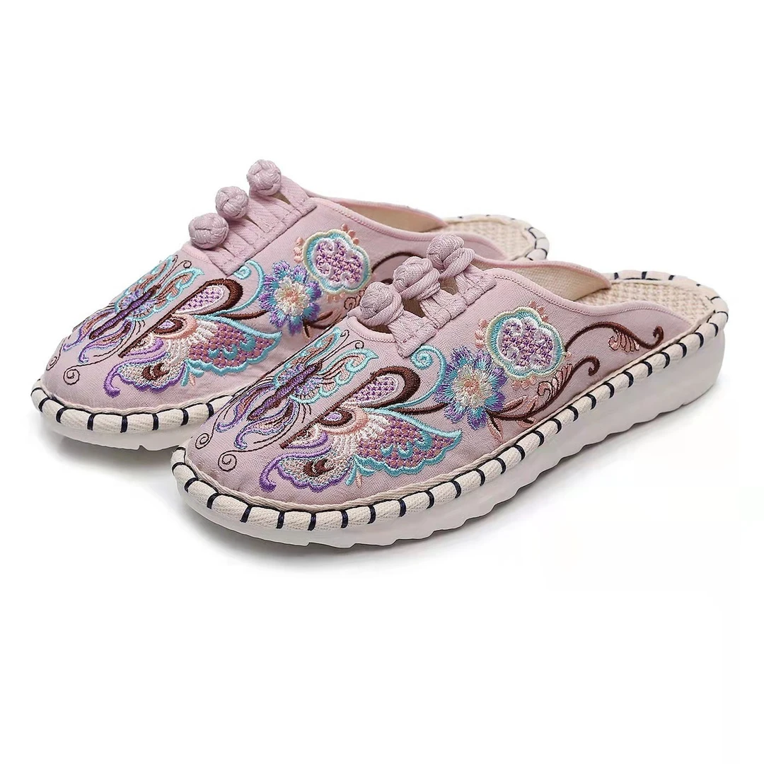 滇韵【云绣坊】蝴蝶女款平底万针刺绣拖鞋软底吸汗透气春夏百搭
