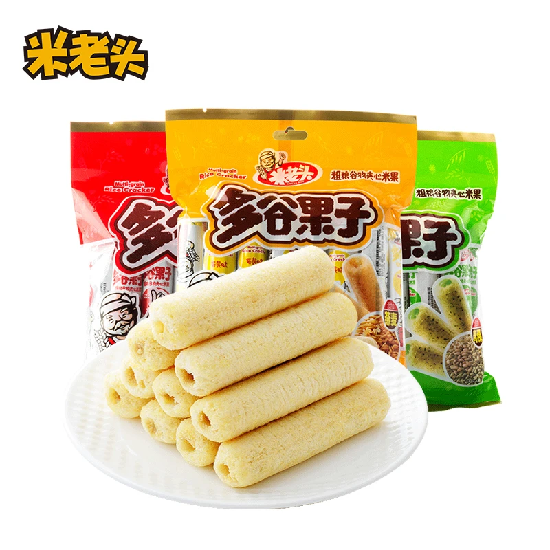 米老头夹心米果100g*3袋多谷果子糙米卷儿童休闲小零食儿时回忆