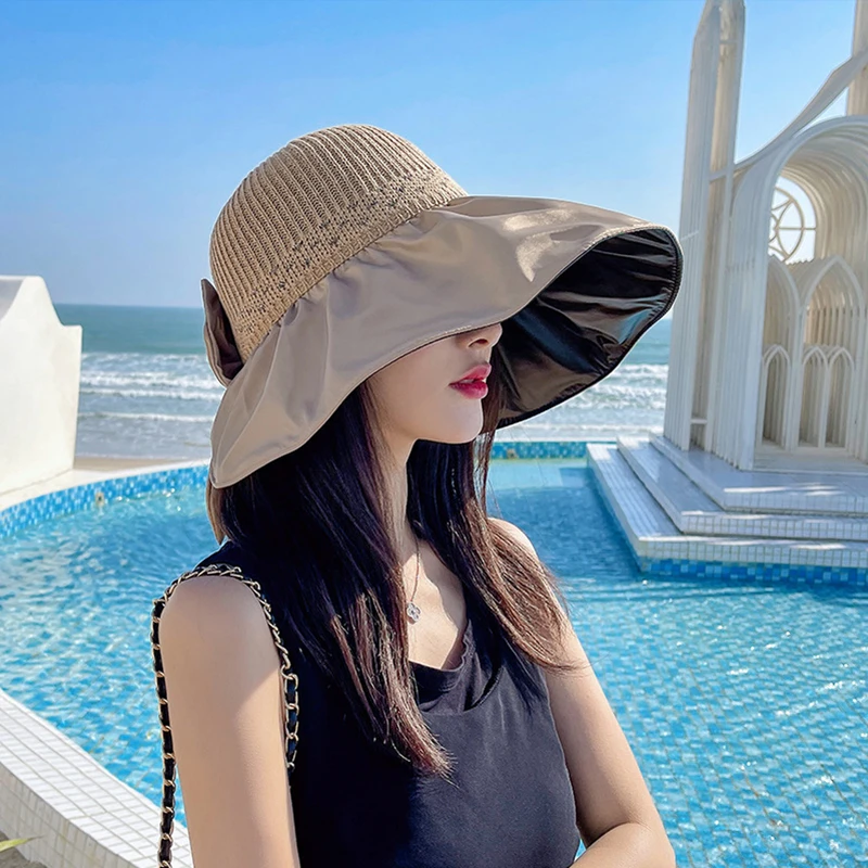 黑胶大帽檐2025新款遮阳防晒女夏季空顶太阳帽子渔夫遮脸防紫外线