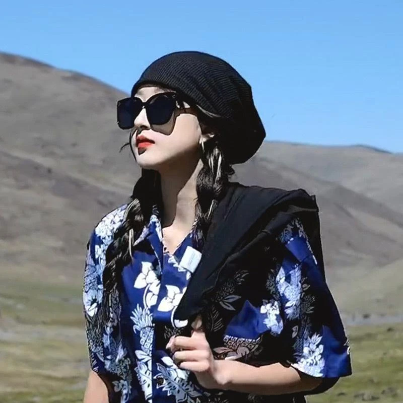 帽子女春秋百搭针织冷帽黑色包头帽夏季薄款时尚显脸小月子堆堆帽