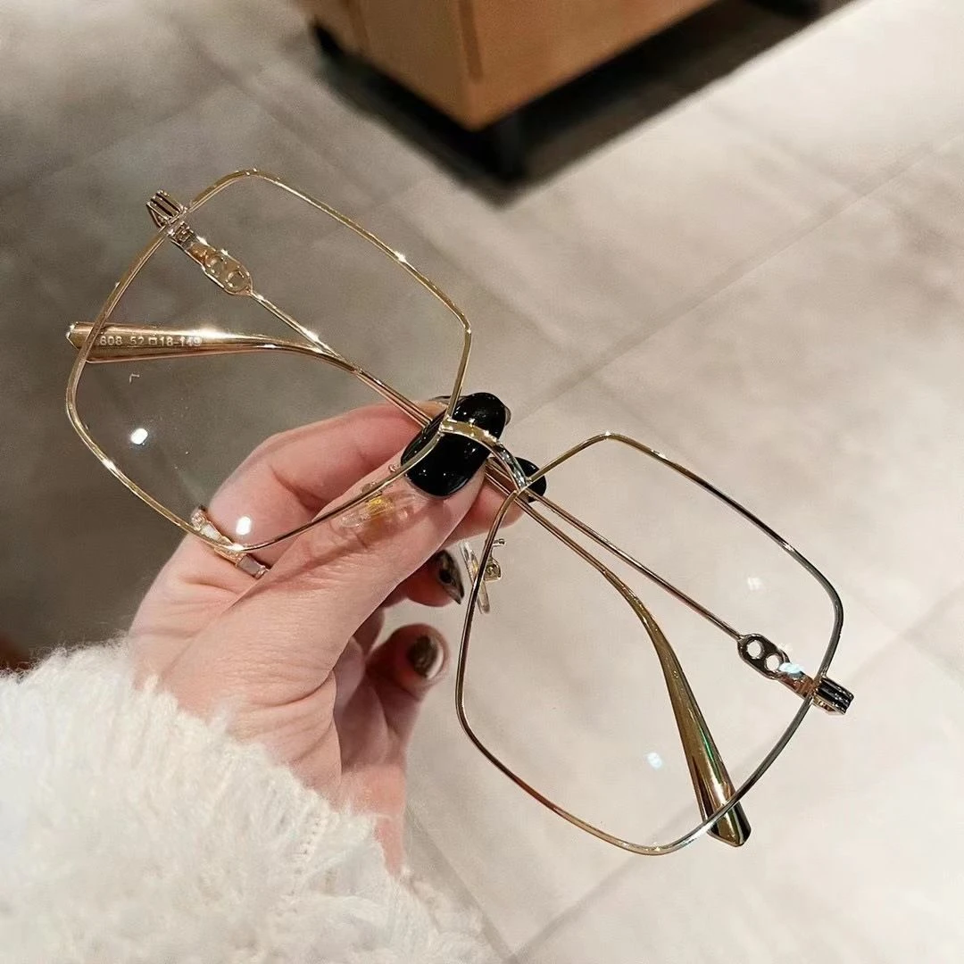 超大框近视眼镜女网红款大脸素颜平光镜金丝金属眼睛镜框可配度数