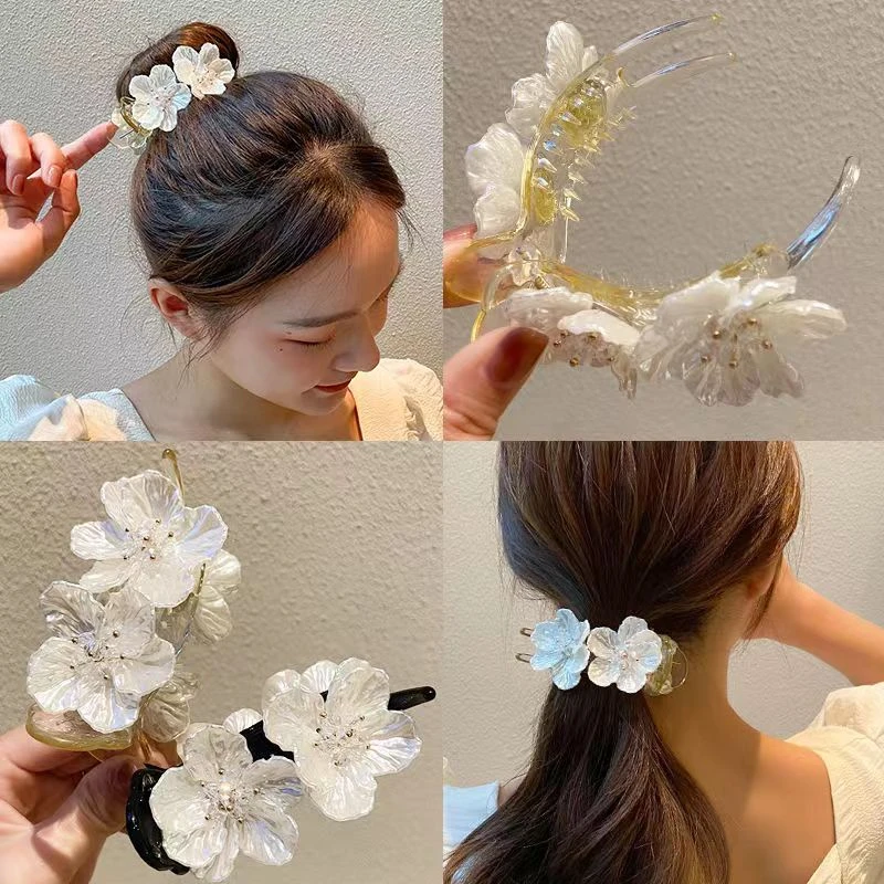 亚克力发饰 山茶花丸子头抓夹后脑勺发夹