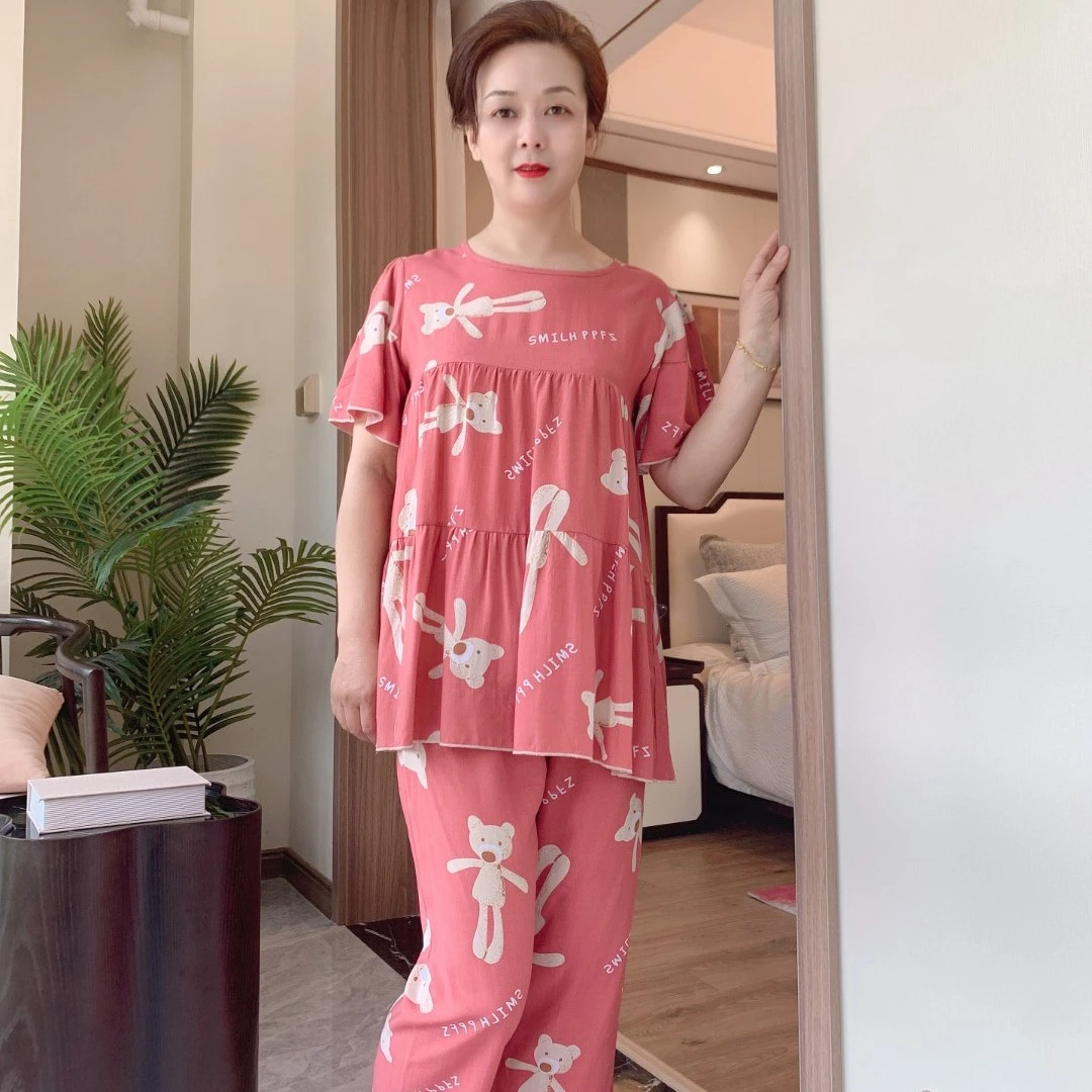 1【六分裤蛋糕套】六分裤短袖蛋糕套装绵绸（881）