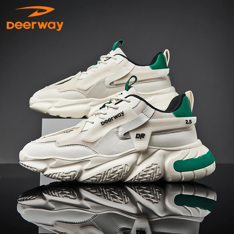Deerway/德尔惠男鞋春季老爹鞋复古飞织网面透气运动休闲鞋跑步鞋